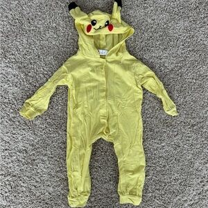 Yellow Pikachu-Inspired Hooded Kids One-Piece